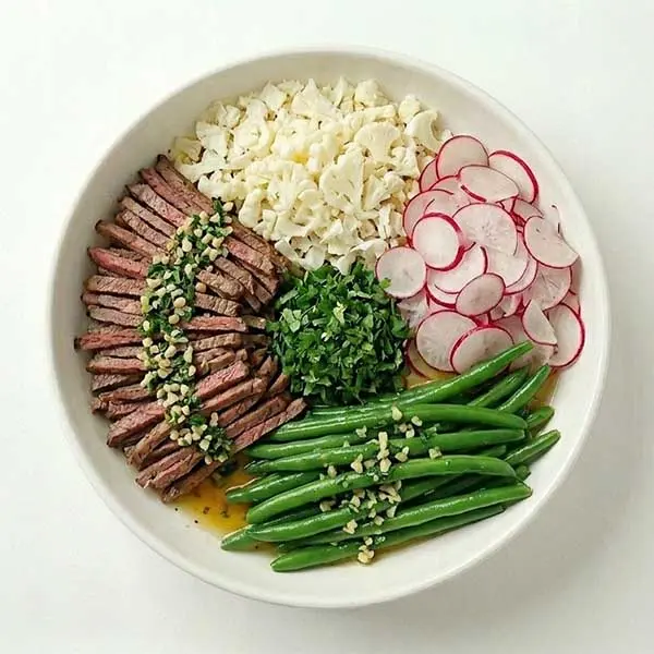 Beef & Shaved Cauliflower Taco Bowl with Radish & Cilantro